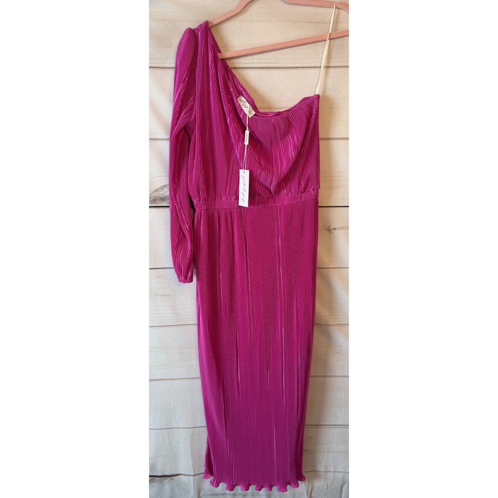 Petal + Pup Pontee One Shoulder Pleated Midi Dress Orchid Pink PH9604-PPX Size M
